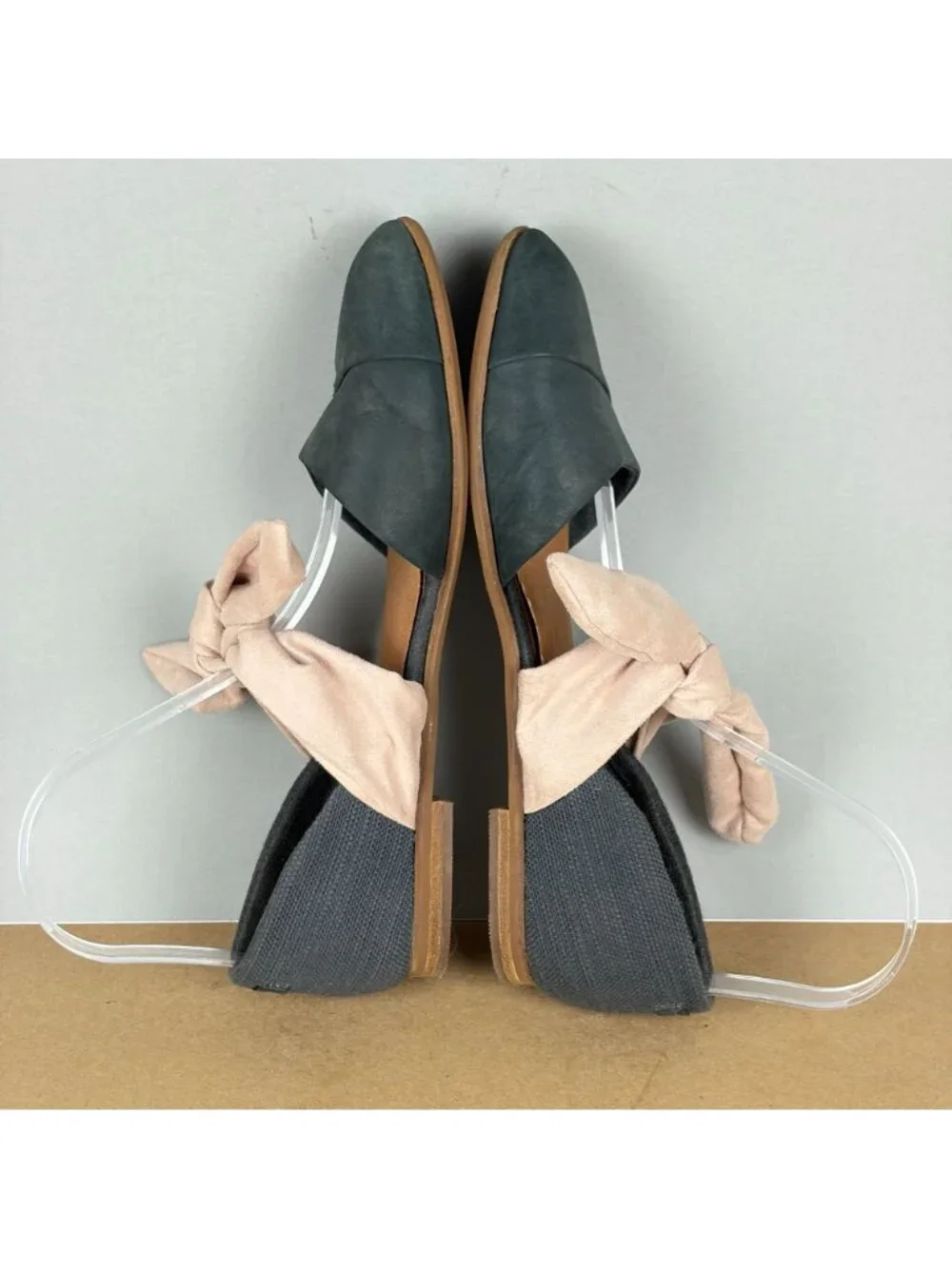 Toms Jutti D'Orsay Bow Flats Womens 8 Gray Pink Casual Comfort Tie On